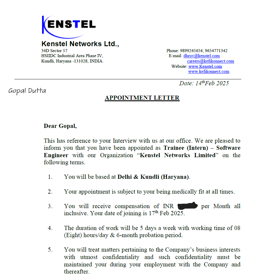 Software Engineer Internship Certificate Preview