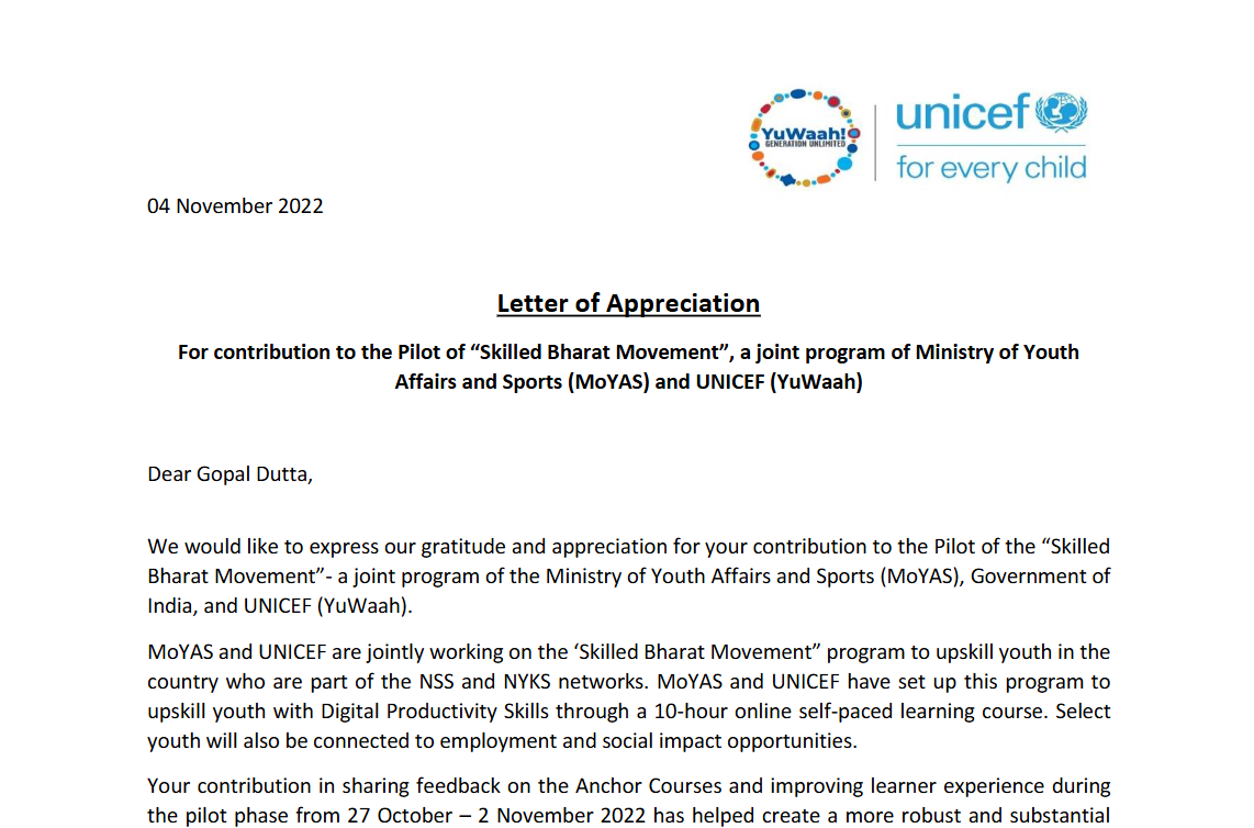 Skilled Bharat Movement Certificate Preview